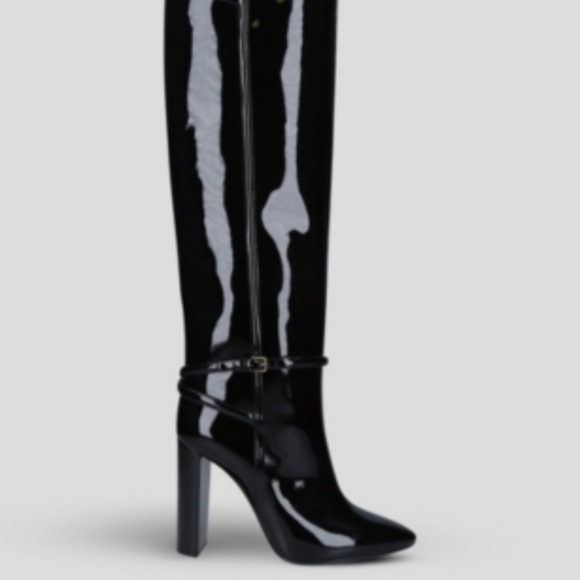 Saint Laurent Shoes - Saint Laurent Soixante Seize 105 Black Patent Leather Knee-High Boots sz 40